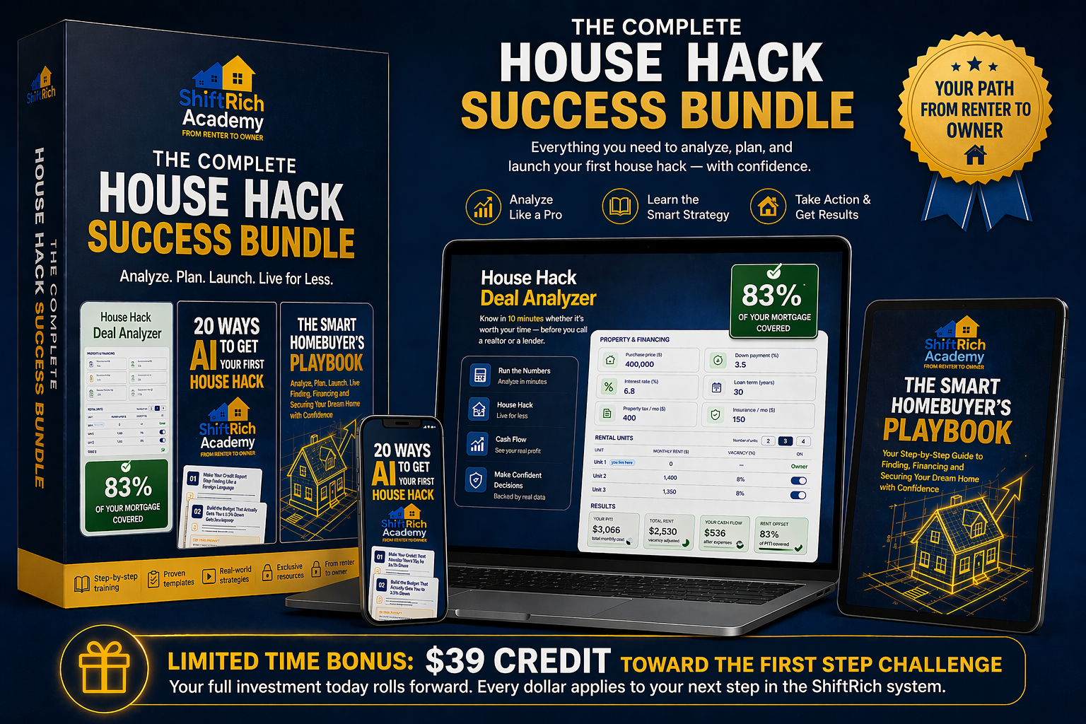 The Complete House Hack Success Bundle — House Hack Deal Analyzer, 20 Ways to Use AI, and The Smart Homebuyer's Playbook